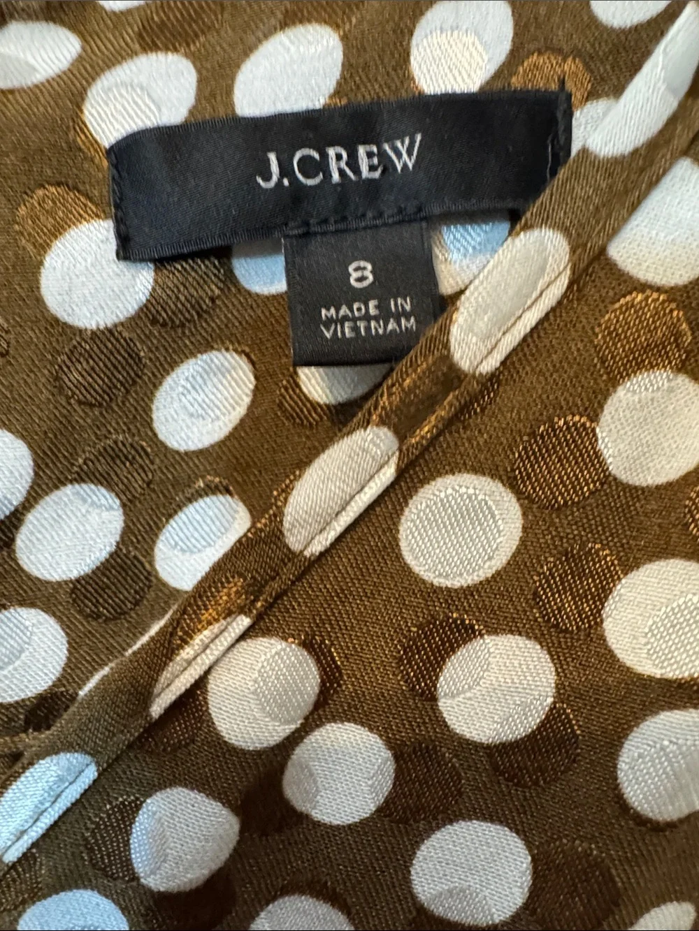J. Crew Brown and White Polka Dot V-Neck Peplum Top Size 8